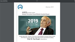 ASED’in Son Sayısı Fuat Sezgin’e İthaf Edildi