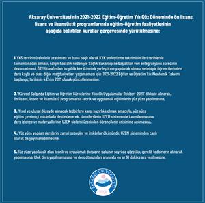 2021-2022 Eğitim-Öğretim Yılı Güz Dönemi Duyurusu ve Akademik Takvim Değişikliği 