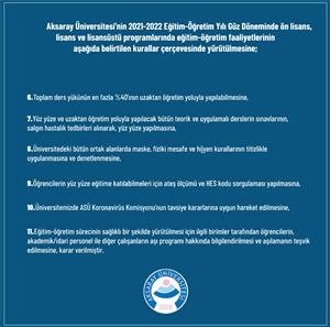 2021-2022 Eğitim-Öğretim Yılı Güz Dönemi Duyurusu ve Akademik Takvim Değişikliği 